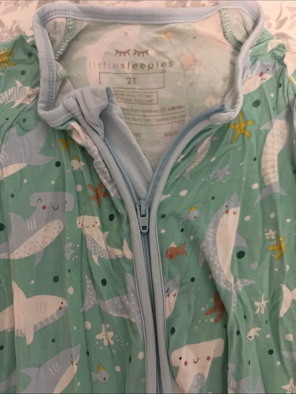 Little Sleepies Mint Green Whale Print Footie Pajamas
